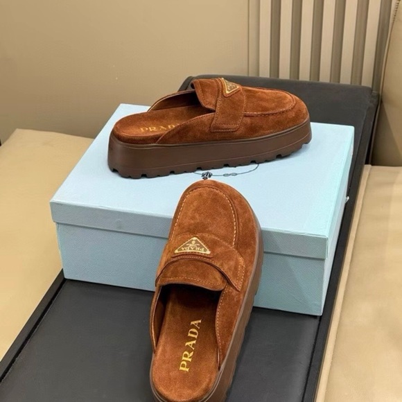Prada Women's Brown Suede Slip-On Loafers - Picture 2 of 5